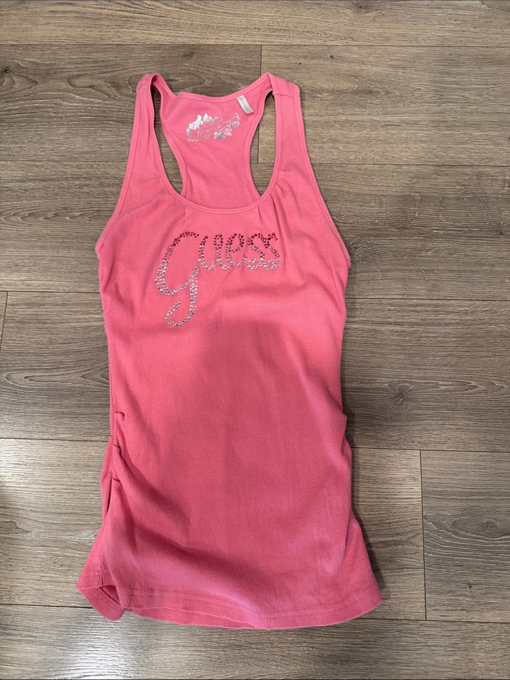 GUESS Coral Pink Rhinestone Logo Racerback Tank